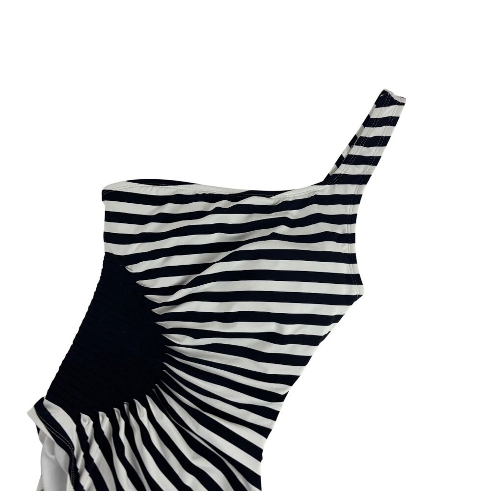 Anne Cole Signature Striped Swimsuit Womens 8 One-Shoulder Black & White Stripes - Picture 4 of 13